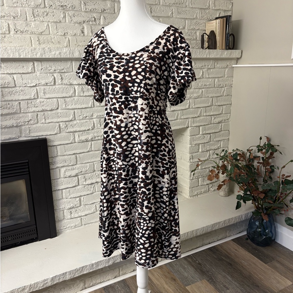 Vintage Jessica Animal Print Flutter Sleeve Midi Dress Size 14 Made In Canada